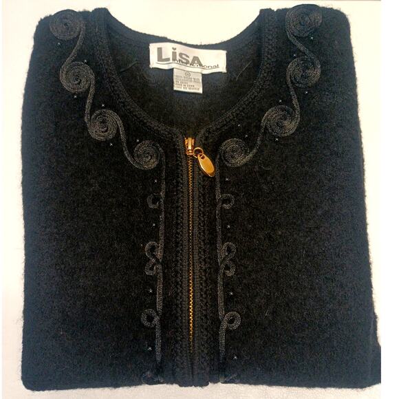 Vtg Lisa International Classic Boiled Wool Zip Vest Black on black trim Medium - Picture 8 of 9